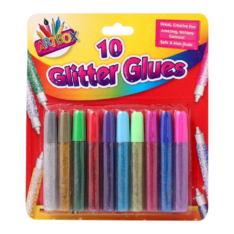 Glitter Glue Pens - 10 Pack Assorted Bright Colours Sparkle Craft Art School Kids Colourful Decorating