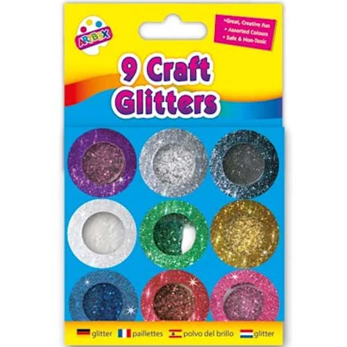 Metallic Colour Glitter Pots - 9 Pack Sparkle Craft Supplies Assorted Colours Decoration