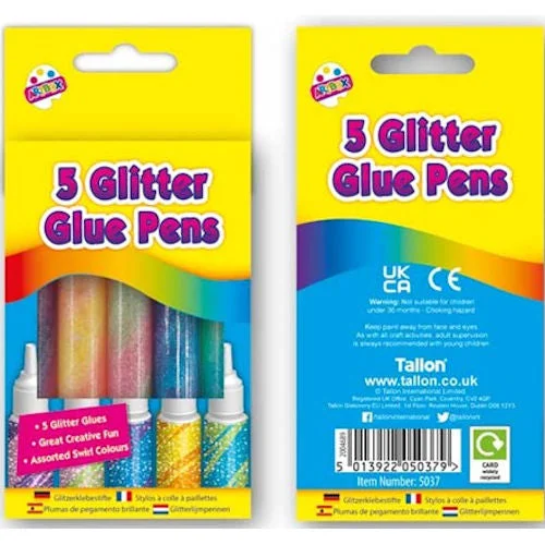 Swirl Glitter Glue Pens - 5 Pack Assorted Bright Colours Craft Art Supplies