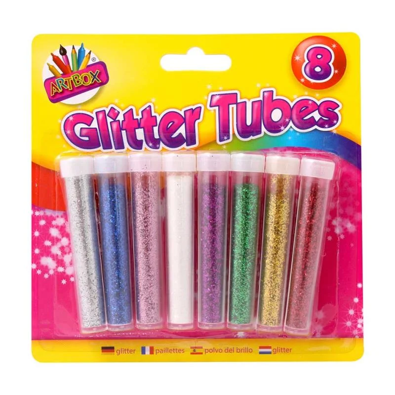 Glitter Tubes - 8 Pack Assorted Bright Colours Crafts Art Supplies Sparkle Decoration