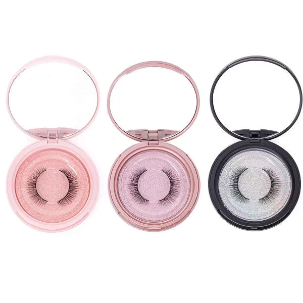 Fashion - Round Eyelash Storage Case with MakeUp Mirror